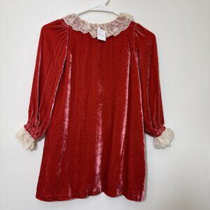Bonpoint Girl’s Velvet Dress Size 10 Lace Trimmed Long Sleeve Lined